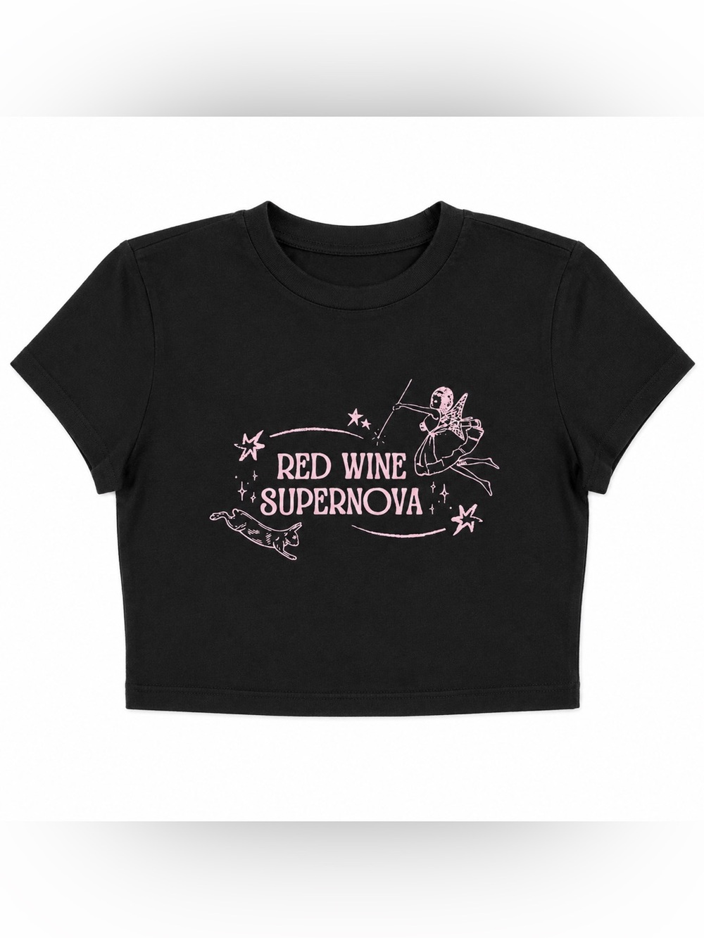 Chappell Roan Black Tee with Pink 'Red Wine Supernova' Graphic